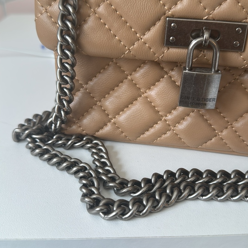Kurt Geiger Quilted Tan Leather Chain Bag - Picture 3 of 7